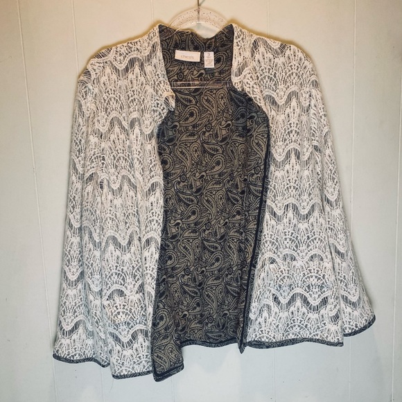 Chicos woman’s Size 3 Vintage Rare Cream Crochet Blazer light weight Jacket - Picture 11 of 11